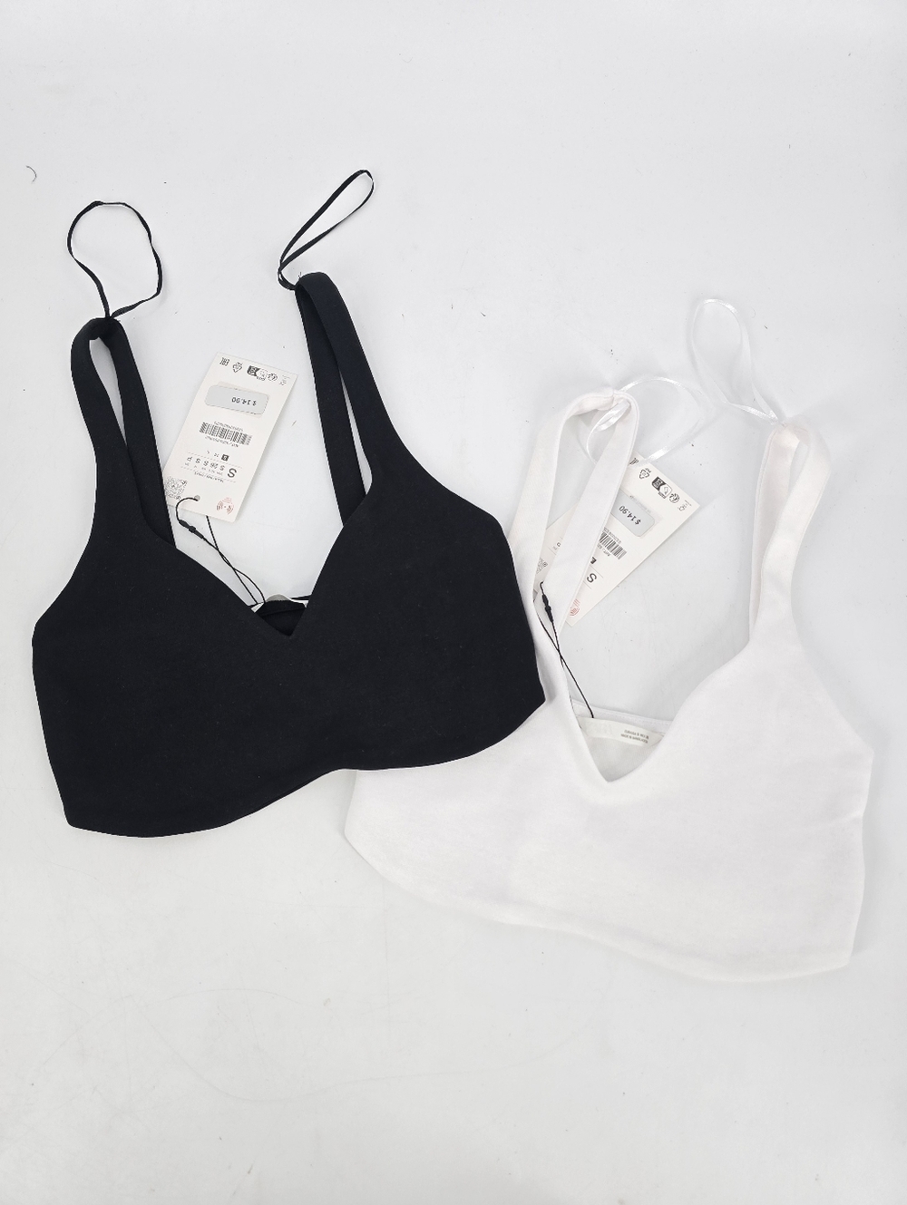 Zara Set of 2 Stretch Bra Crop Tops Black White Size S NEW